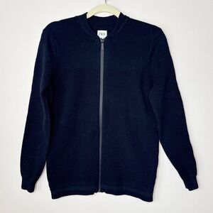 Zara Mens Small‎ Knit Zip Up Cardigan Sweater Black Ribbed Cotton Blend